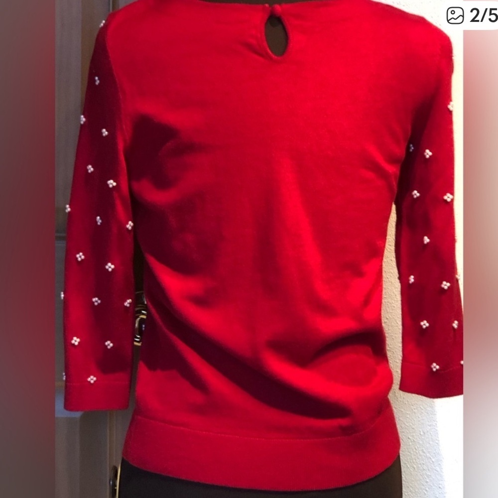 Talbots Vibrant Red Sweater with Pearl Accents - Picture 3 of 4